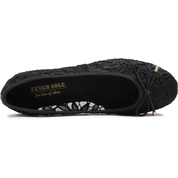 FEVERSOLE Round Toe Lace Ballet Crochet Flats Women's Comfy Breathable Shoes