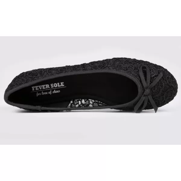 FEVERSOLE Round Toe Lace Ballet Crochet Flats Women's Comfy Breathable Shoes