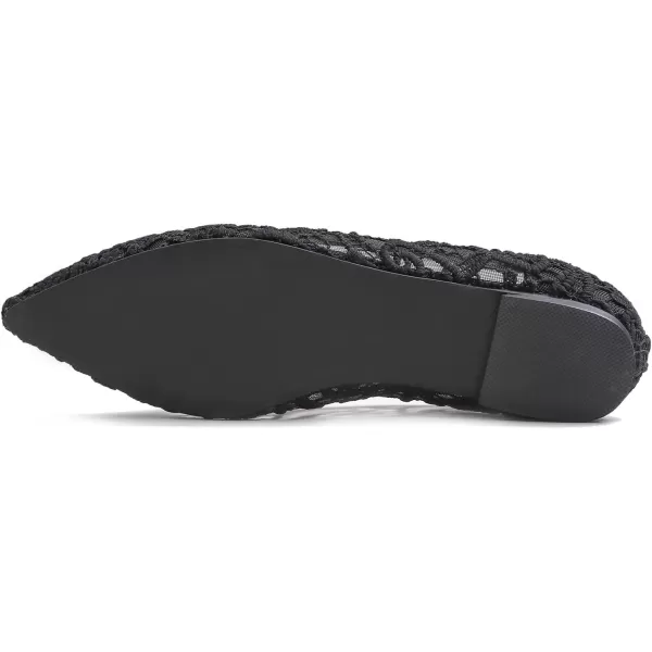 FEVERSOLE Round Toe Lace Ballet Crochet Flats Women's Comfy Breathable Shoes