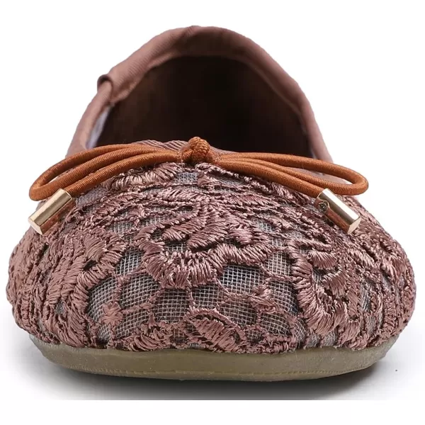 FEVERSOLE Round Toe Lace Ballet Crochet Flats Women's Comfy Breathable Shoes