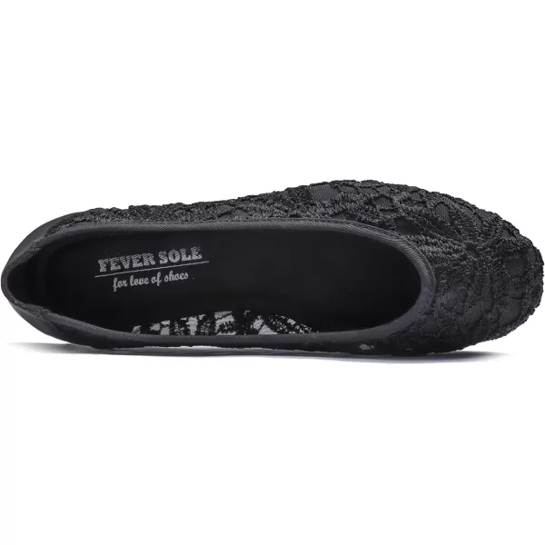 FEVERSOLE Round Toe Lace Ballet Crochet Flats Women's Comfy Breathable Shoes