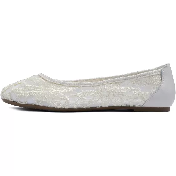FEVERSOLE Round Toe Lace Ballet Crochet Flats Women's Comfy Breathable Shoes