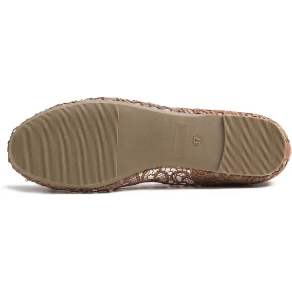 FEVERSOLE Round Toe Lace Ballet Crochet Flats Women's Comfy Breathable Shoes