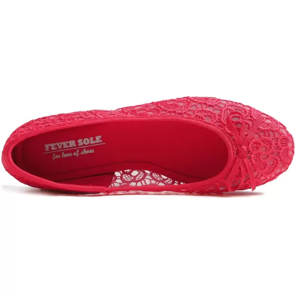 FEVERSOLE Round Toe Lace Ballet Crochet Flats Women's Comfy Breathable Shoes