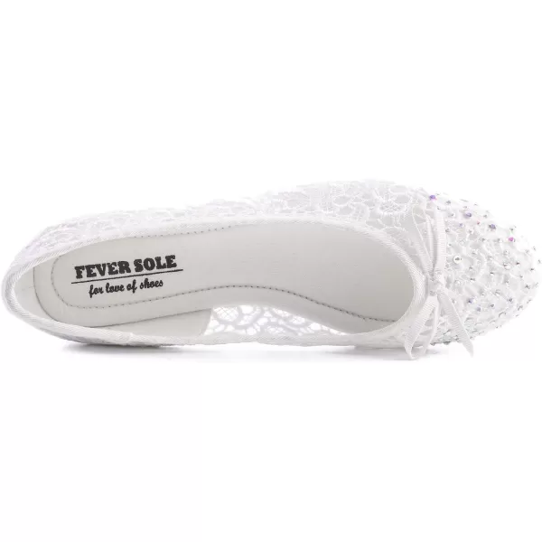 FEVERSOLE Round Toe Lace Ballet Crochet Flats Women's Comfy Breathable Shoes