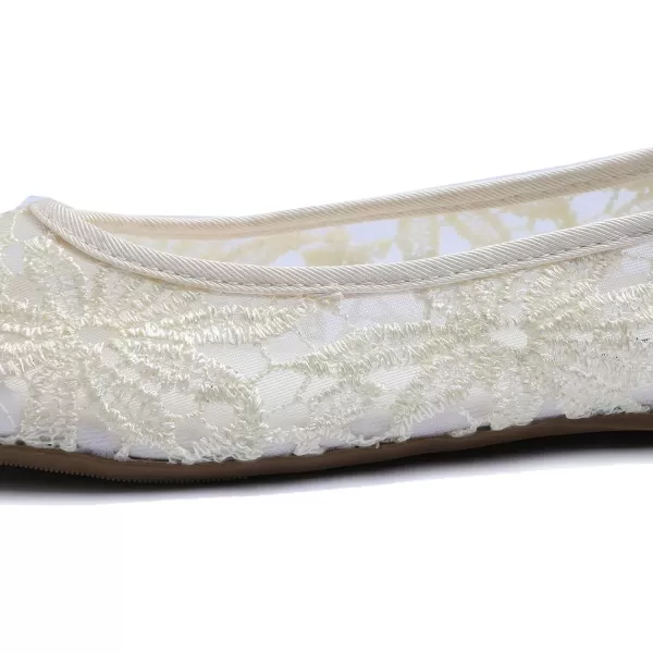 FEVERSOLE Round Toe Lace Ballet Crochet Flats Women's Comfy Breathable Shoes