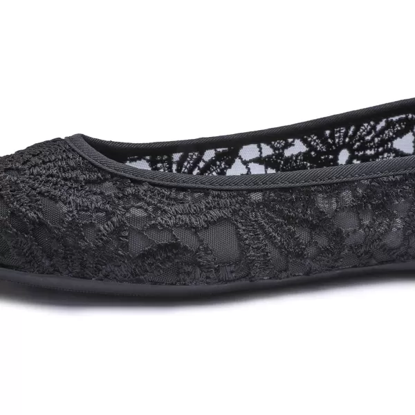 FEVERSOLE Round Toe Lace Ballet Crochet Flats Women's Comfy Breathable Shoes