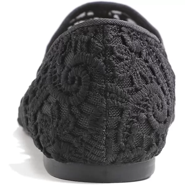 FEVERSOLE Round Toe Lace Ballet Crochet Flats Women's Comfy Breathable Shoes