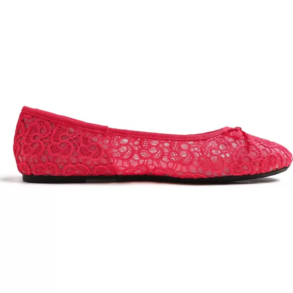 FEVERSOLE Round Toe Lace Ballet Crochet Flats Women's Comfy Breathable Shoes