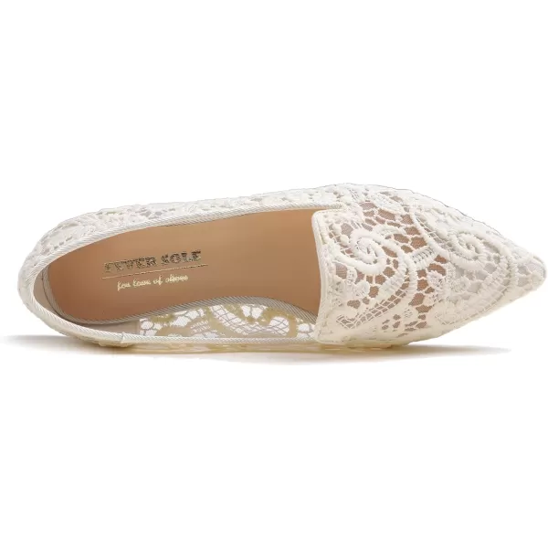 FEVERSOLE Round Toe Lace Ballet Crochet Flats Women's Comfy Breathable Shoes