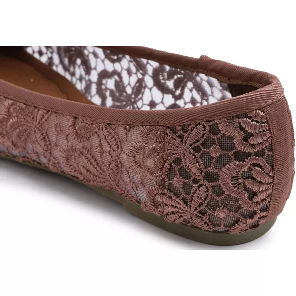 FEVERSOLE Round Toe Lace Ballet Crochet Flats Women's Comfy Breathable Shoes