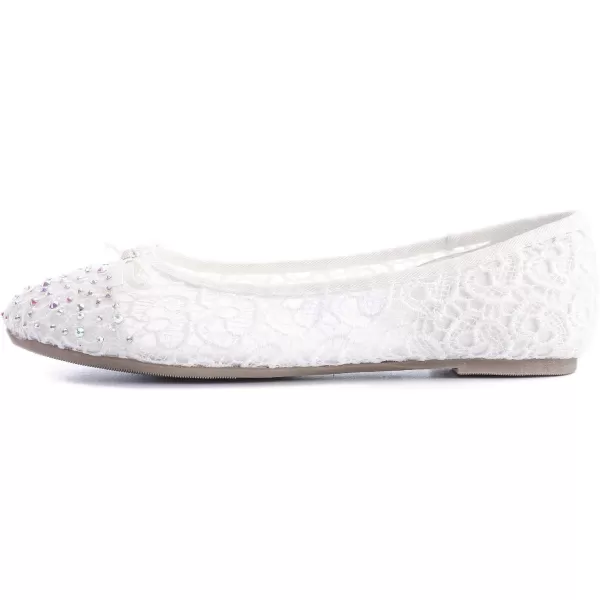 FEVERSOLE Round Toe Lace Ballet Crochet Flats Women's Comfy Breathable Shoes