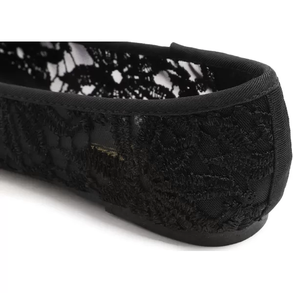 FEVERSOLE Round Toe Lace Ballet Crochet Flats Women's Comfy Breathable Shoes
