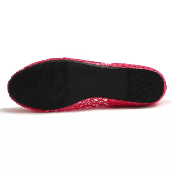 FEVERSOLE Round Toe Lace Ballet Crochet Flats Women's Comfy Breathable Shoes
