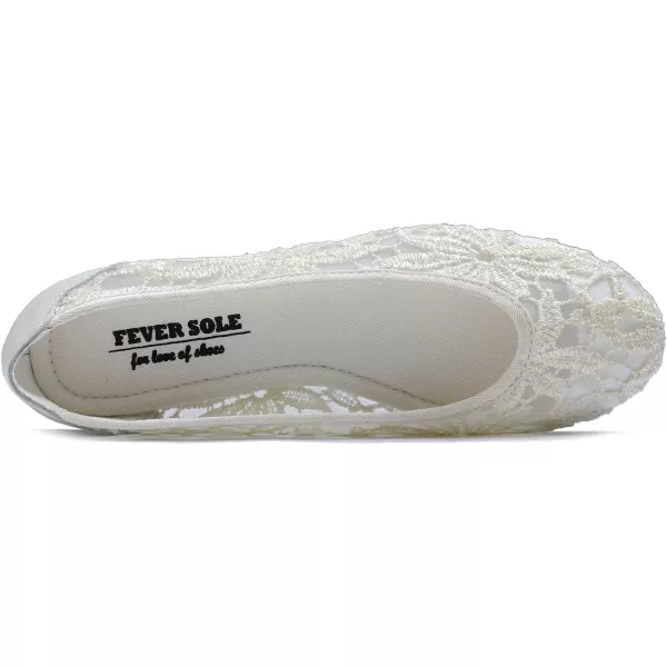 FEVERSOLE Round Toe Lace Ballet Crochet Flats Women's Comfy Breathable Shoes