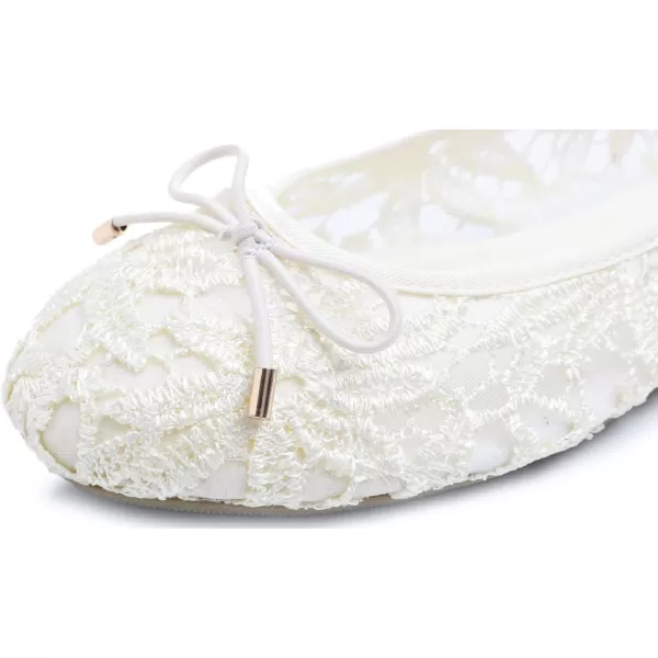 FEVERSOLE Round Toe Lace Ballet Crochet Flats Women's Comfy Breathable Shoes