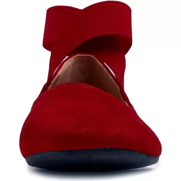 FEVERSOLE Women's Fashion Elastic Ankle Strap Shoes Round Toe Ballet Flat