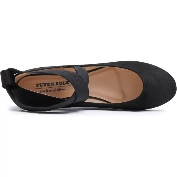 FEVERSOLE Women's Fashion Elastic Ankle Strap Shoes Round Toe Ballet Flat