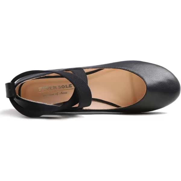 FEVERSOLE Women's Fashion Elastic Ankle Strap Shoes Round Toe Ballet Flat