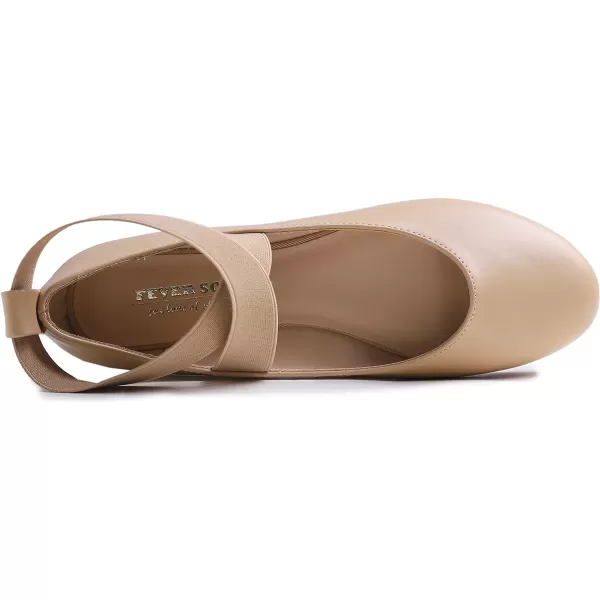 FEVERSOLE Women's Fashion Elastic Ankle Strap Shoes Round Toe Ballet Flat