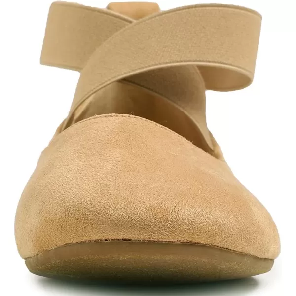 FEVERSOLE Women's Fashion Elastic Ankle Strap Shoes Round Toe Ballet Flat