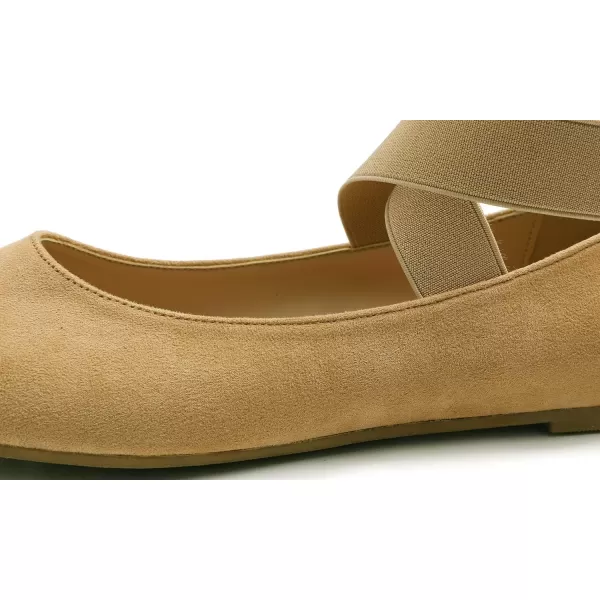 FEVERSOLE Women's Fashion Elastic Ankle Strap Shoes Round Toe Ballet Flat