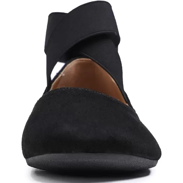 FEVERSOLE Women's Fashion Elastic Ankle Strap Shoes Round Toe Ballet Flat