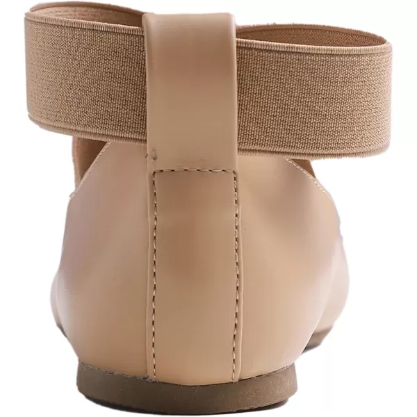 FEVERSOLE Women's Fashion Elastic Ankle Strap Shoes Round Toe Ballet Flat