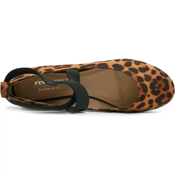 FEVERSOLE Women's Fashion Elastic Ankle Strap Shoes Round Toe Ballet Flat