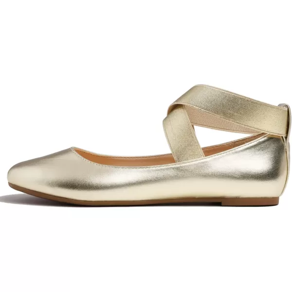 FEVERSOLE Women's Fashion Elastic Ankle Strap Shoes Round Toe Ballet Flat