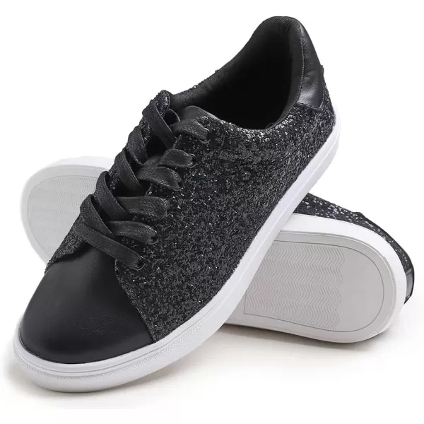 FEVERSOLE Women's Fashion Lace Up Dress Sneakers Sparkly Party Shiny Shoes