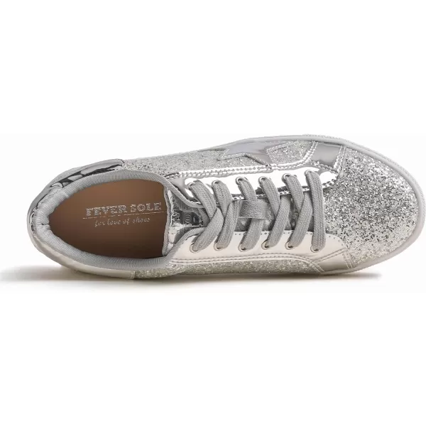 FEVERSOLE Women's Fashion Lace Up Dress Sneakers Sparkly Party Shiny Shoes