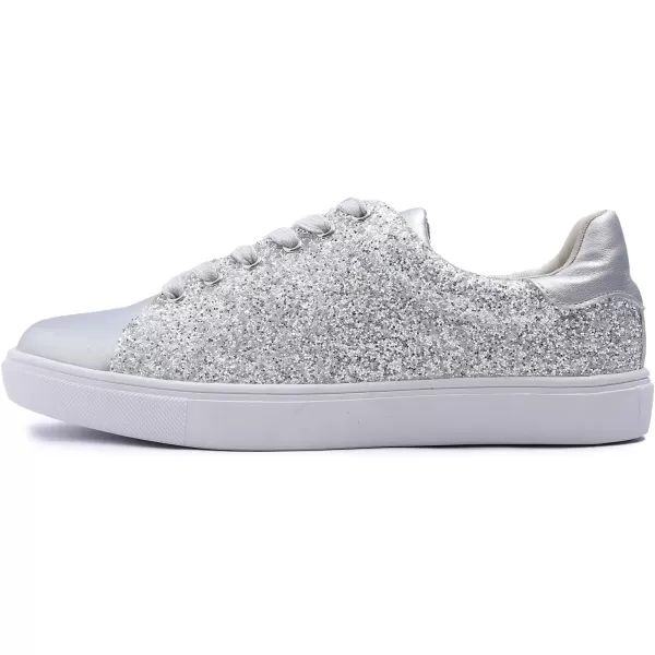 FEVERSOLE Women's Fashion Lace Up Dress Sneakers Sparkly Party Shiny Shoes