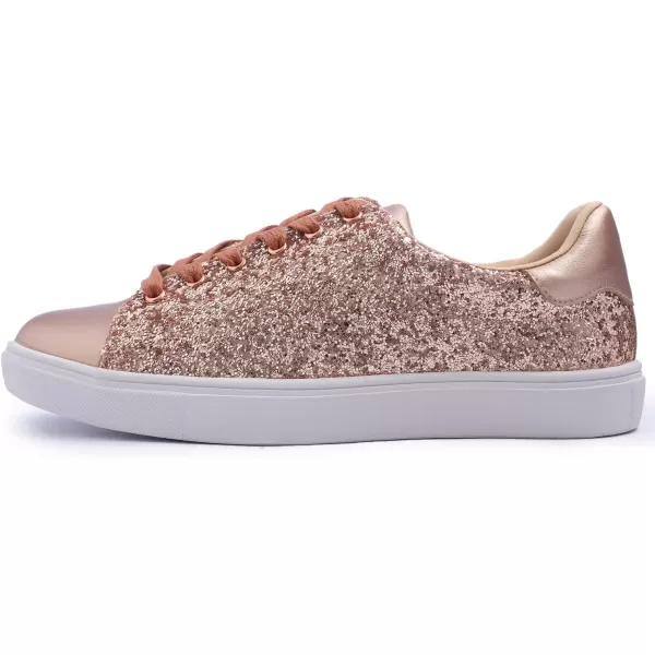 FEVERSOLE Women's Fashion Lace Up Dress Sneakers Sparkly Party Shiny Shoes