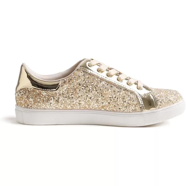 FEVERSOLE Women's Fashion Lace Up Dress Sneakers Sparkly Party Shiny Shoes