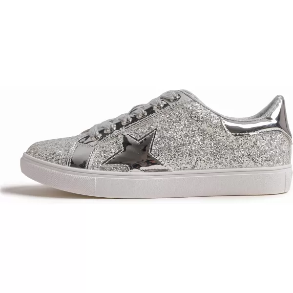 FEVERSOLE Women's Fashion Lace Up Dress Sneakers Sparkly Party Shiny Shoes