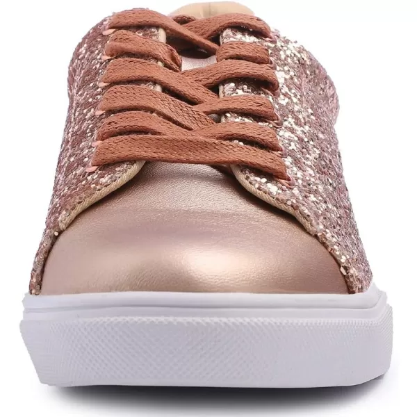 FEVERSOLE Women's Fashion Lace Up Dress Sneakers Sparkly Party Shiny Shoes