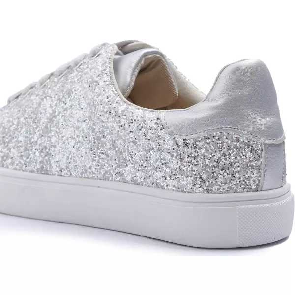 FEVERSOLE Women's Fashion Lace Up Dress Sneakers Sparkly Party Shiny Shoes