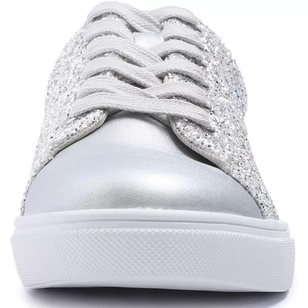 FEVERSOLE Women's Fashion Lace Up Dress Sneakers Sparkly Party Shiny Shoes
