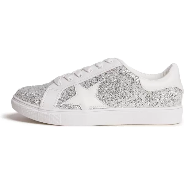 FEVERSOLE Women's Fashion Lace Up Dress Sneakers Sparkly Party Shiny Shoes