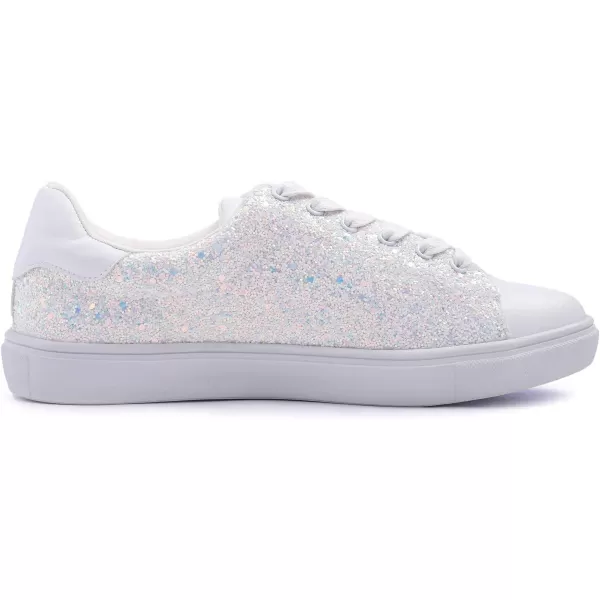 FEVERSOLE Women's Fashion Lace Up Dress Sneakers Sparkly Party Shiny Shoes