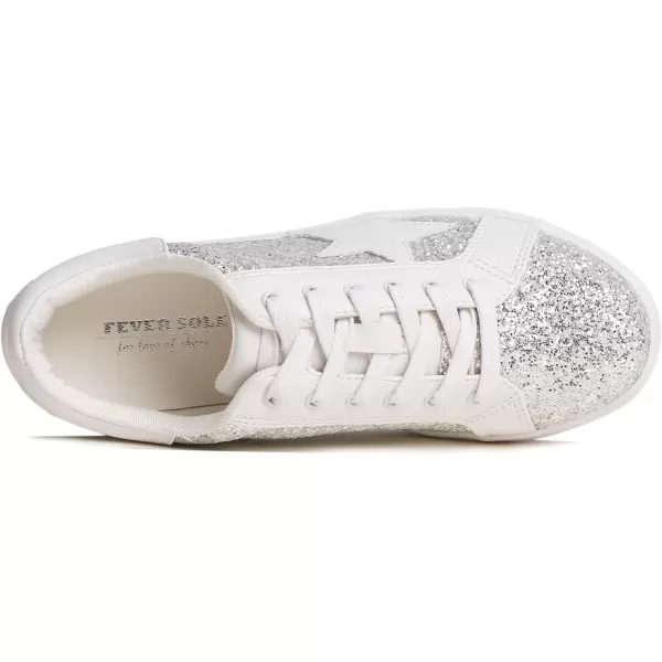 FEVERSOLE Women's Fashion Lace Up Dress Sneakers Sparkly Party Shiny Shoes