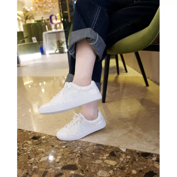 FEVERSOLE Women's Fashion Lace Up Dress Sneakers Sparkly Party Shiny Shoes