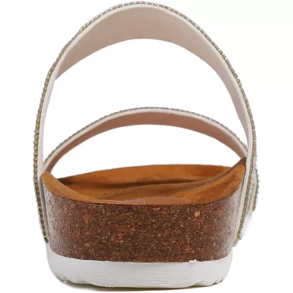 FEVERSOLE Women's Fashion Sparkle Slide Sandals Soft Cork Footbed Comfort Flats