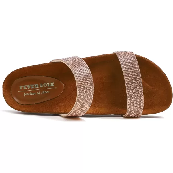 FEVERSOLE Women's Fashion Sparkle Slide Sandals Soft Cork Footbed Comfort Flats