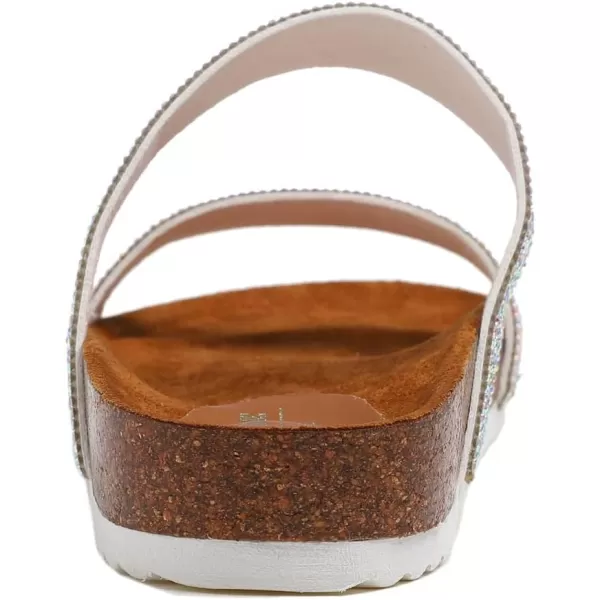 FEVERSOLE Women's Fashion Sparkle Slide Sandals Soft Cork Footbed Comfort Flats