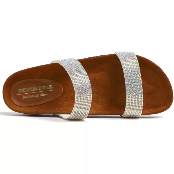 FEVERSOLE Women's Fashion Sparkle Slide Sandals Soft Cork Footbed Comfort Flats