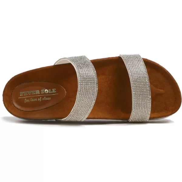 FEVERSOLE Women's Fashion Sparkle Slide Sandals Soft Cork Footbed Comfort Flats