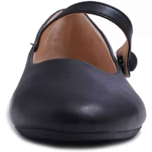 FEVERSOLE Women's Mary Jane Fashion Round Toe Easy Buckle Slip On Flats