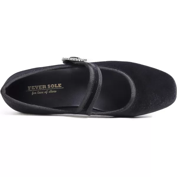 FEVERSOLE Women's Mary Jane Fashion Square Toe Easy Buckle Low Heel Slip On Flats